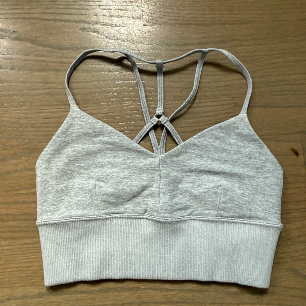 ALO Yoga Light Gray Strappy Sports Bra